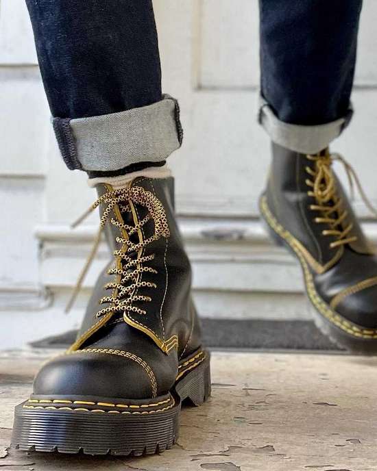 Botas Negras Dr. Martens 1460 Pascal Bex Double Stitch Mujer Negros/Amarillos MX-85067